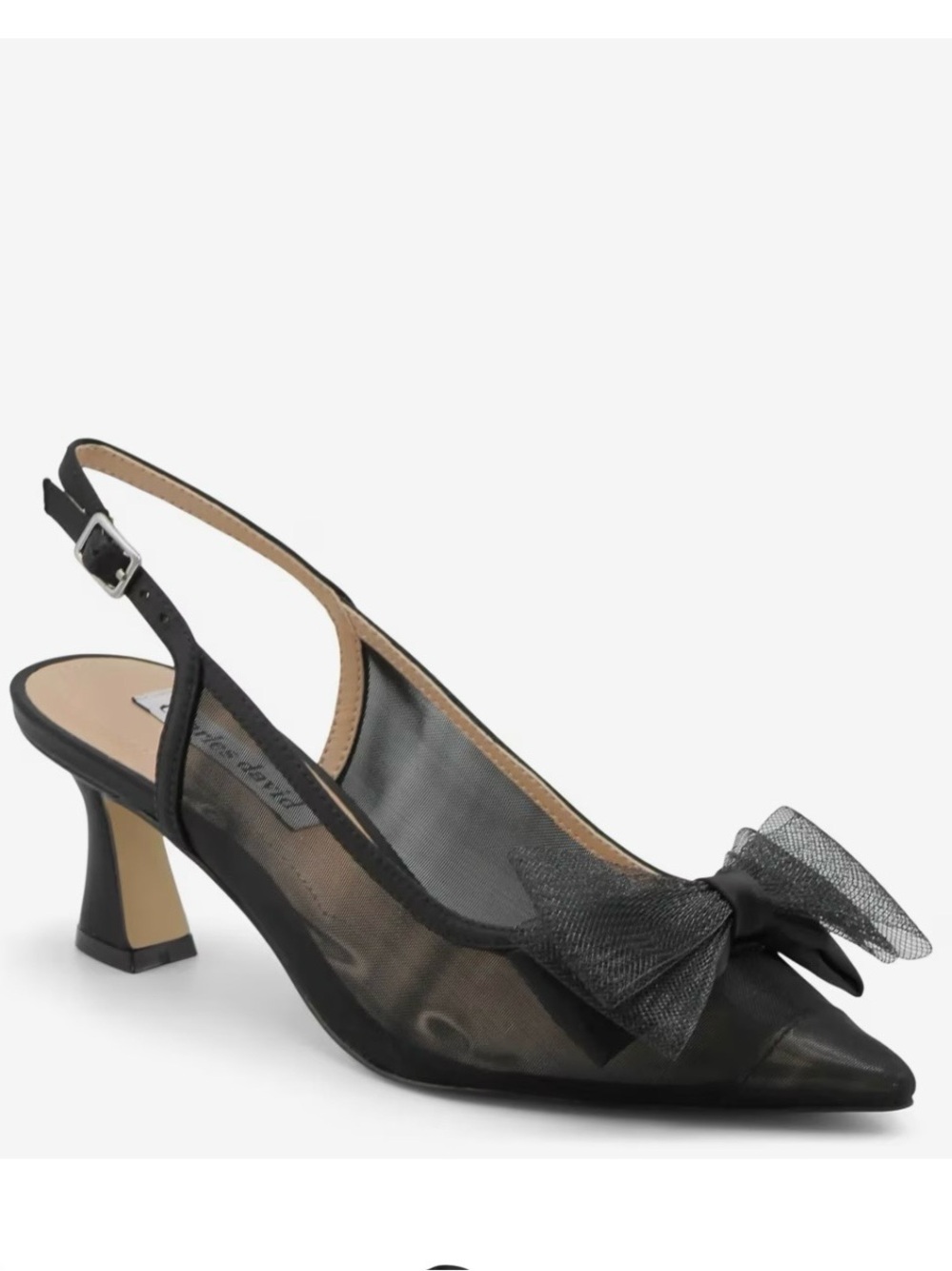 Black Mesh Slingback Kitten Heel with Bow Accent